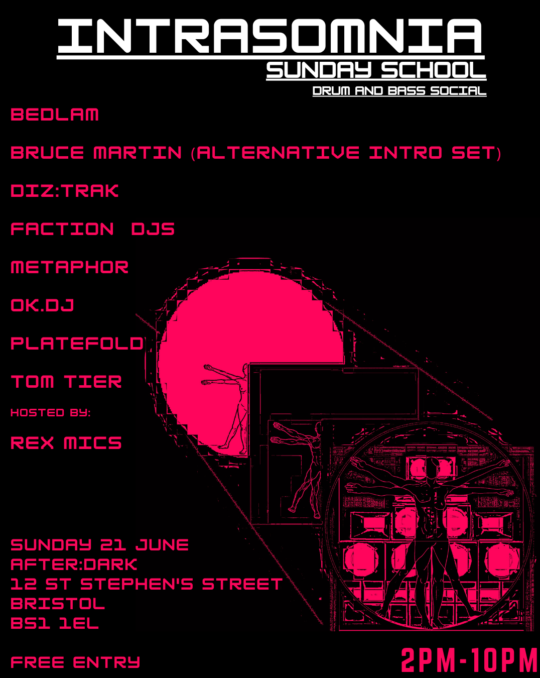 INTRASOMNIA Sunday School drum and bass social — Sunday 21 June, 2pm–10pm, After:Dark Bristol, free entry